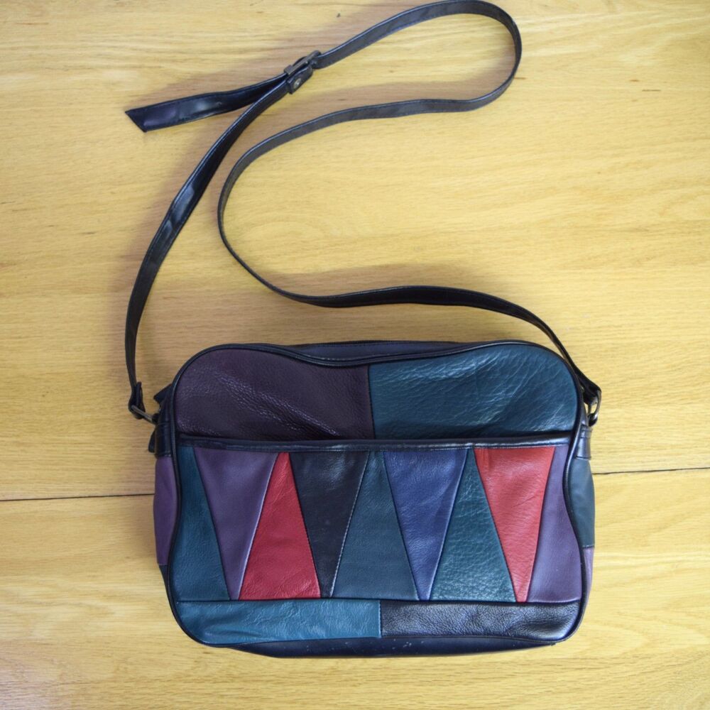 B.H. Smith 80s-90s Patchwork Leather Crossbody Purse Granny Grunge Whimsigoth